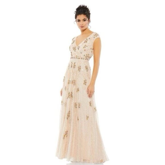 MAC DUGGAL Plus Size 24 Beige 93575 Embellished A-Line Evening Gown Dress $998 - Picture 5 of 16